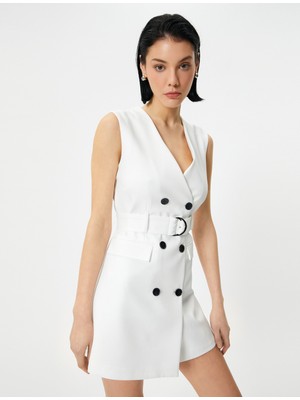 Koton Ceket Elbise Kruvaze Düğmeli Kemerli V Yaka