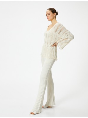 Koton Ajurlu Kazak V Yaka Uzun Kollu