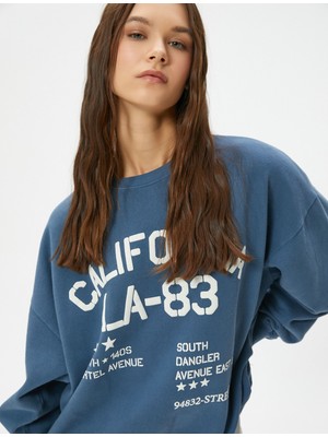 Koton Kolej Sweatshirt Baskılı Uzun Kollu Bisiklet Yaka Rahat Kalıp