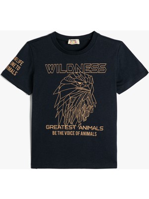 Koton Tişört Kartal Baskılı Bisiklet Yaka Kısa Kollu Pamuklu