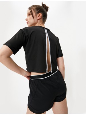 Koton Arkası Pencere Detaylı Spor Crop Tişört Kısa Kollu Bisiklet Yaka