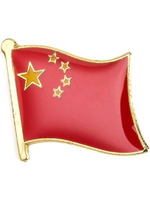 Market66 Beş Yıldızlı Çin Komünist Bayrağı Iğneli Ufak Yaka Rozeti Altın Kaplama Zeminli Bayrak Rozet