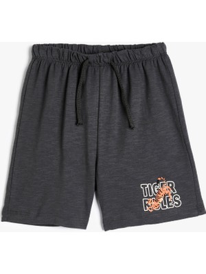 Koton Şort Baskı Detaylı Beli Bağlamalı Pamuklu