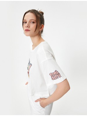 Koton Tom Ve Jerry Crop T-Shirt Lisanslı Kısa Kollu Bisiklet Yaka Pamuklu