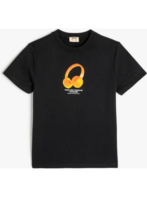 Koton T-Shirt Müzik Temalı Kısa Kollu Bisiklet Yaka