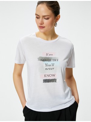 Koton Slogan Baskılı T-Shirt Kısa Kollu Bisiklet Yaka