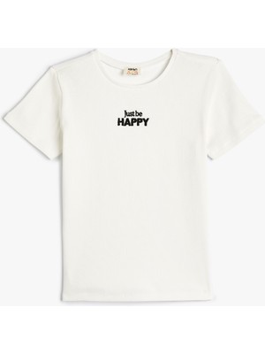 Koton T-Shirt Kısa Kollu Işleme Detaylı Dokulu Pamuklu