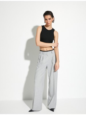 Koton Palazzo Pantolon Bol Paça Normal Bel Viskon Karışımlı