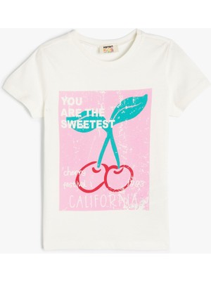 Koton T-Shirt Kirazlı Baskılı Kısa Kollu Yuvarlak Yaka Pamuklu