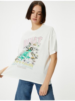 Koton Kurbağa Baskılı T-Shirt Rahat Kalıp Kısa Kollu Baskılı Pamuklu