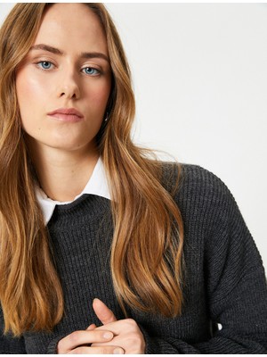 Koton Örgü Kazak Yarım Balıkçı Yaka Çiçek Nakışlı - El Emeği Koleksiyonu