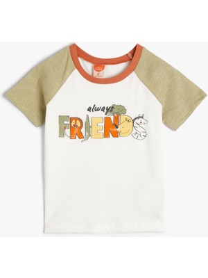 Koton T-Shirt Hayvanlar Baskılı Kısa Kollu Bisiklet Yaka Pamuklu