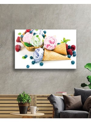 Meyveler Dondurma Cam Tablo Fruits Ice Cream Art 36X23-MIYREM