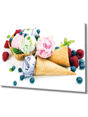 Meyveler Dondurma Cam Tablo Fruits Ice Cream Art 36X23-MIYREM