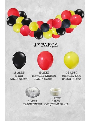 Pekshop Kırmızı Siyah Konsept Balon Zinciri Yarış Itfaiye Temalı Balon Seti 47 Parça