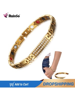 Qiuhong Shop Alet Rainso Lüks Paslanmaz Çelik Bilezik ve Bilezikler Kadınlar Için Mıknatıs Bilezikler Viking Zirkon Kristal Sağlıklı Bakım Takı (Yurt Dışından)