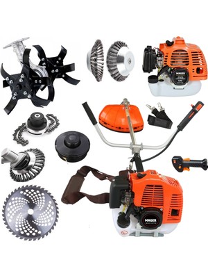 Mager Benzinli Yan Tip 52 cc Tırpan Çapalama Aparatı ve Dört Başlık Full+Full Set