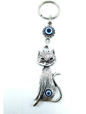 Ennea Art Nazar Boncuğu Metal Kedi Anahtarlık/dikiz Ayna Süsü Hediyelik Eşya