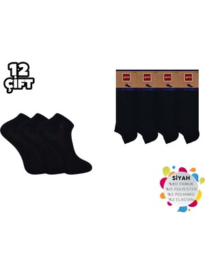 Şirin 7090-01 Düz Siyah Ter Emici Dikişsiz Erkek Penye Patik 12'li