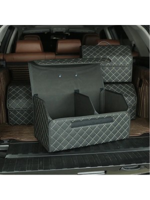 Mısırlı Grup Premium Oto Bagaj Organizeri Baklava Desenli Deri Bagaj Çanta Düzenleyici Kutu Çantası- Siyah+Beyaz