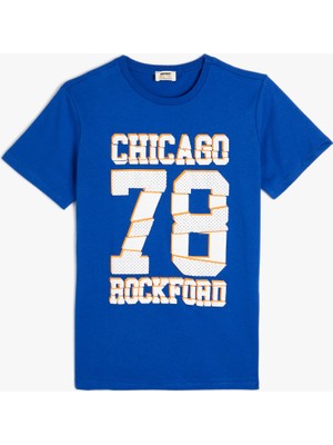 Koton T-Shirt Kolej Baskılı Kısa Kollu Bisiklet Yaka Pamuklu