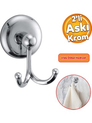 Badem10 Krom Metal Sağlam Aparat Vidalı Lavabo Banyo Wc Bez Havlu Çatal Askı Tuvalet Kağıtlık 3'lü Set