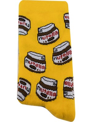 Ruken Store Unisex Nutella Desenli Çorap Sarı - LKSÇRP01