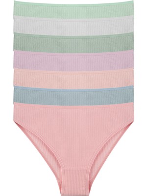 Nicoletta Kadın Külot 7 Li Paket Likralı Pamuklu Fitilli Kaşkorse Pembe