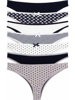 Nicoletta Kadın Külot 7 Li Paket Likralı Tanga Baskılı Laci