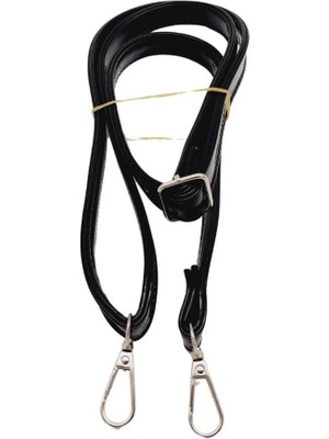 Angel Çanta Aksesuar Rugan Deri 125X2 cm Sürgütlü Siyah Renk Çanta Sapı Gümüş Metalli