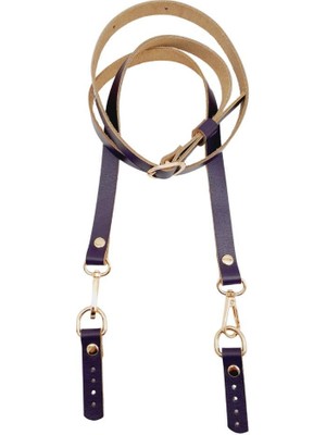 Angel Çanta Aksesuar 130X1.5 cm Mor Renk Gerçek Deri Light Gold Tokalı Çanta Sapı