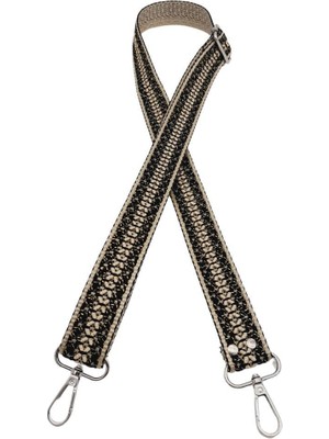 Angel Çanta Aksesuar 120X3 cm Polyester Kolon Çanta Sapı Bej Siyah Simli Gümüş Metalli