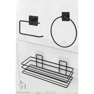 Atacı Home Paslanmaz 3'lü Set Yapışkanlı Banyo Düzenleyci Duşakabin Şampuanlk Banyo Rafı Wc Kağıtlk ve Havluluk