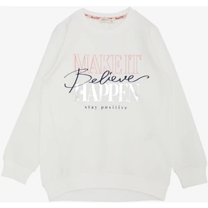 Kız Çocuk Sweatshirt Yaldızlı Yazı Baskılı 6-12 Yaş, Ekru