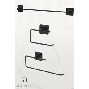 Atacı Home Yapışkanlı Siyah Uzun Havluluk Rulo Havluluk Peçetelik Wc Kağıtlık 3'lü Pratik Banyo Mutfak Set