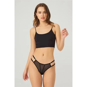 Tül Taş Detaylı Kadın Tanga KÜLOT-6018-SİYAH