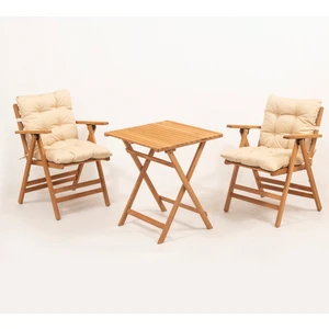 Meya Dekor Minderli Loretta Masa Sandalye Seti 2+1 Ahşap Bahçe Balkon Teras Katlanır Set 60X60 Masa