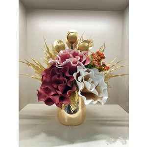 Tasarım Moda Yapay Çiçekli Gold Metal Vazo No:5