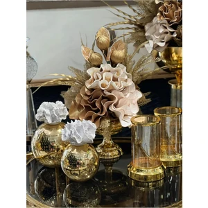 Tasarım Moda Yapay Çiçekli 5 Parça Set Gold No:1