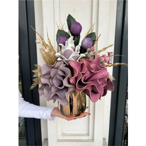Tasarım Moda Yapay Çiçekli Gold Metal Vazo No:1