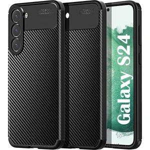 M.TK Moveteck Samsung Galaxy S24 Kılıf Kamera Korumalı Karbon Desenli Görünümlü Uzun Ömürlü Renk Atmaz Silikon Armor Fit Desing Negro