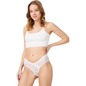 Dantelli Transparan Kadın Brezilya KÜLOT-6076-BEYAZ