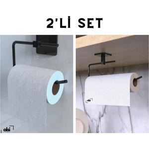 Alsi Home Yapışkanlı Siyah Rulo Kağıt Havluluk Peçetelik Wc Kağıtlık Banyo Mutfak Pratik 2'li Set