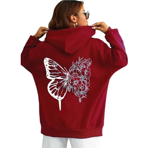 Unisex Kelebek Baskılı Kapüşonlu Sweatshirt