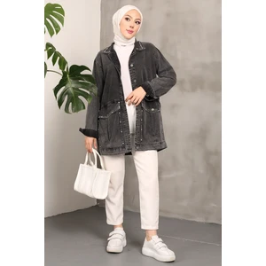 Antrasit Taşlı Kot Ceket