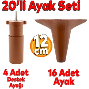 Aspen 20'li Set Mobilya Kanepe Koltuk Tv Ünitesi Ayağı Ayakları Destek 12 Cm Kahve Robot Süpürge