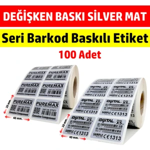 Dijital Barkod 30X40 mm Baskılı Etiket Silvermat (Metalize) Demirbaş Etiketi 100 Adet