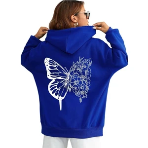 Unisex Kelebek Baskılı Kapüşonlu Sweatshirt