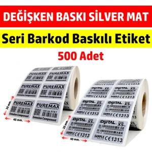Dijital Barkod 30X40 mm Baskılı Etiket Silvermat (Metalize) Demirbaş Etiketi 500 Adet