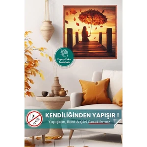 Pi Papers Yapraktan Şemsiyeli Iskelede Oturan Kadın-Empresyonizm Tarz Statik Tutunan Akıllı Kağıt Duvar Poster